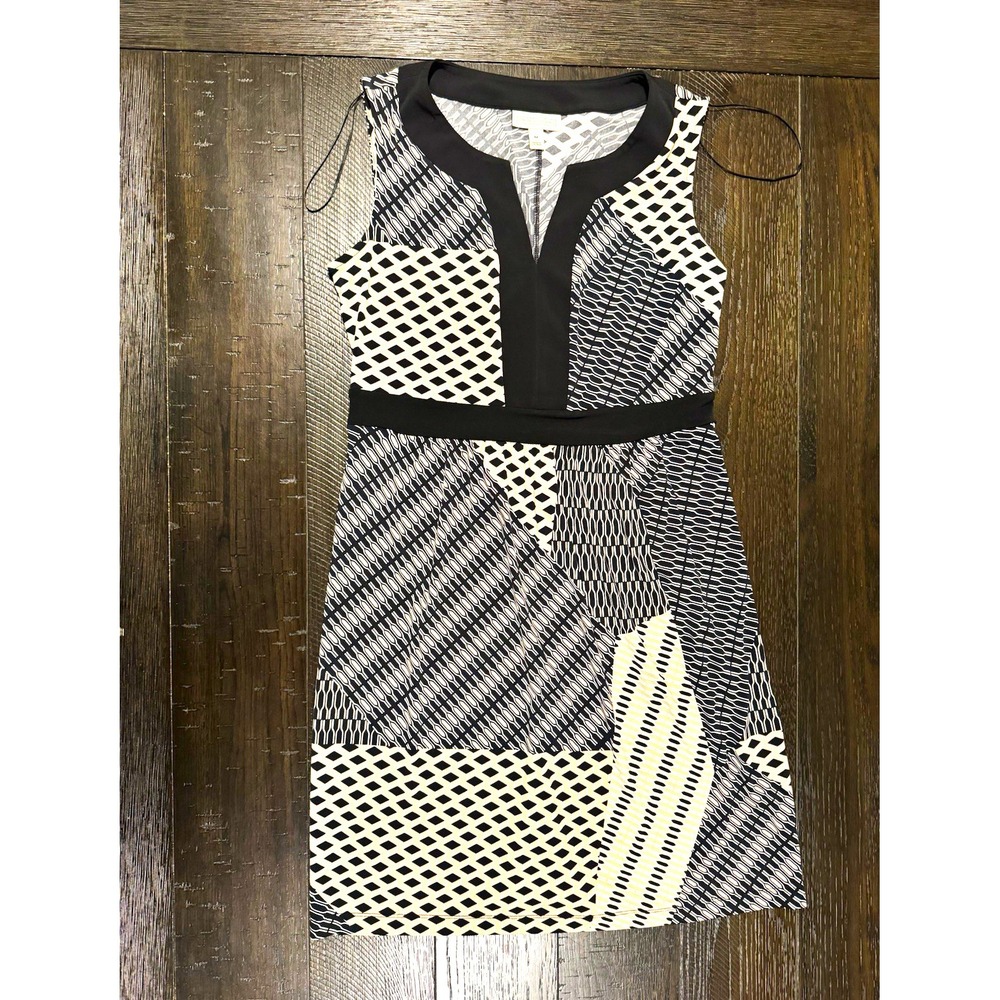 Dana Buchman Womens M Sleeveless V-Neck Sheath Dress Geometric Black White